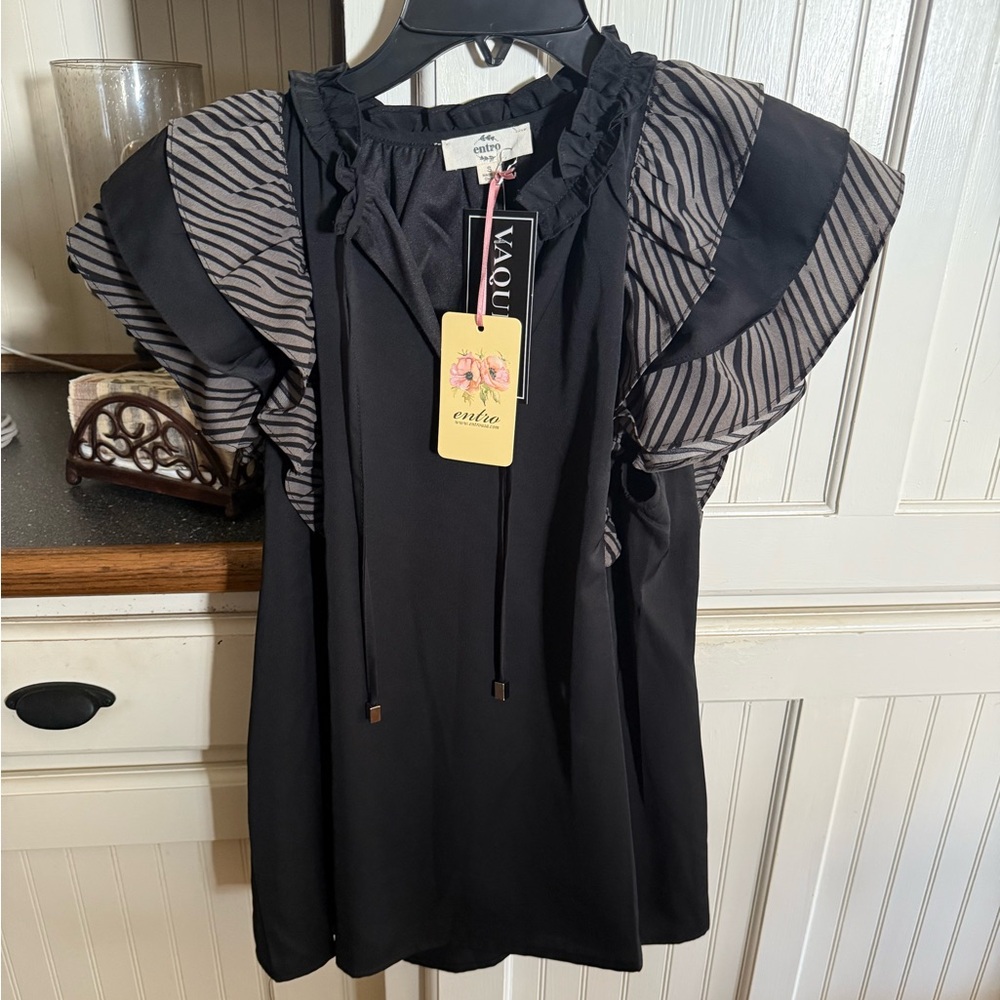 Entro Black Ruffle Sleeve Top